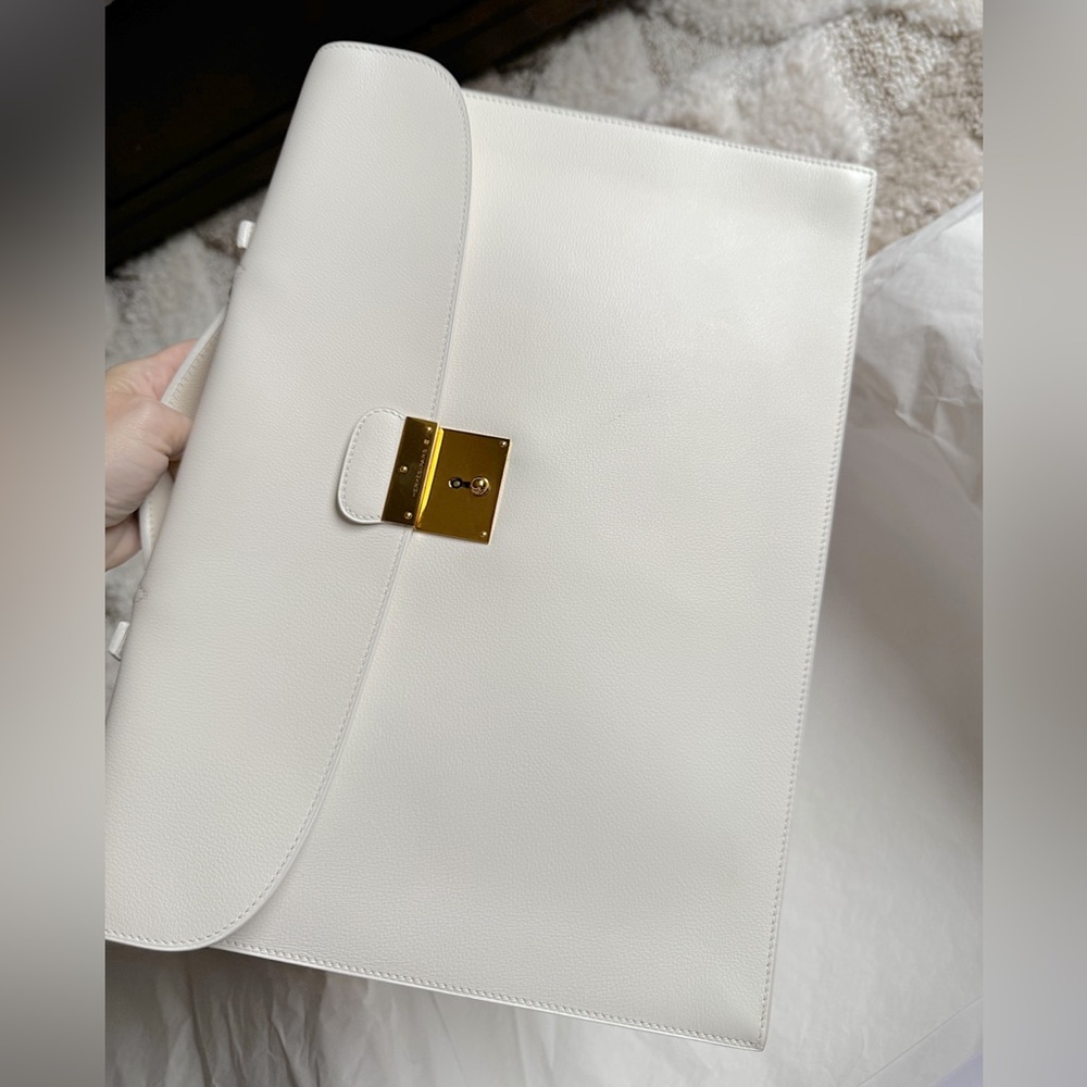 SOLD🔥Hermes Quirus II White Leather Box Briefcase Men Women work laptop satchel - Picture 9 of 12
